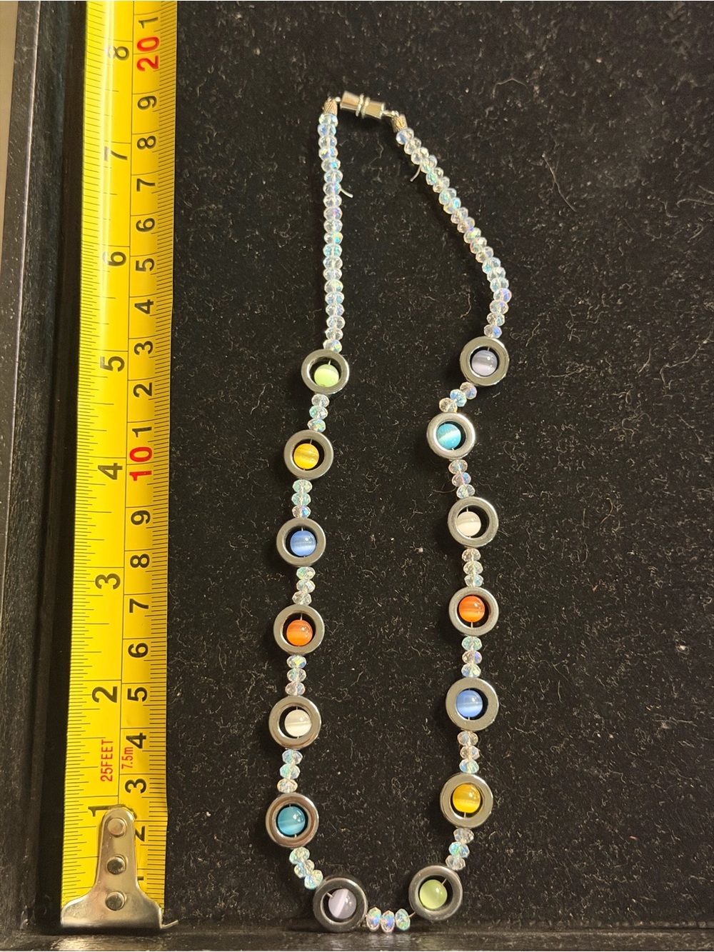 Source Unknown Multicolor Disc Necklace with Iridescent Beads